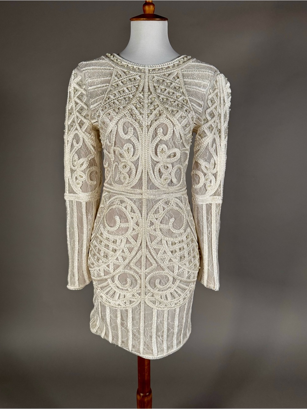 Marciano Ivory Long-Sleeve Beaded Sheath Dress